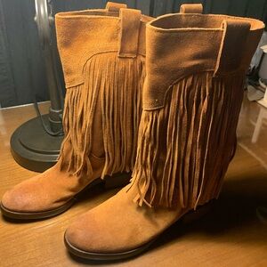 Lucky Brand Tan Fringe Heeled Boots